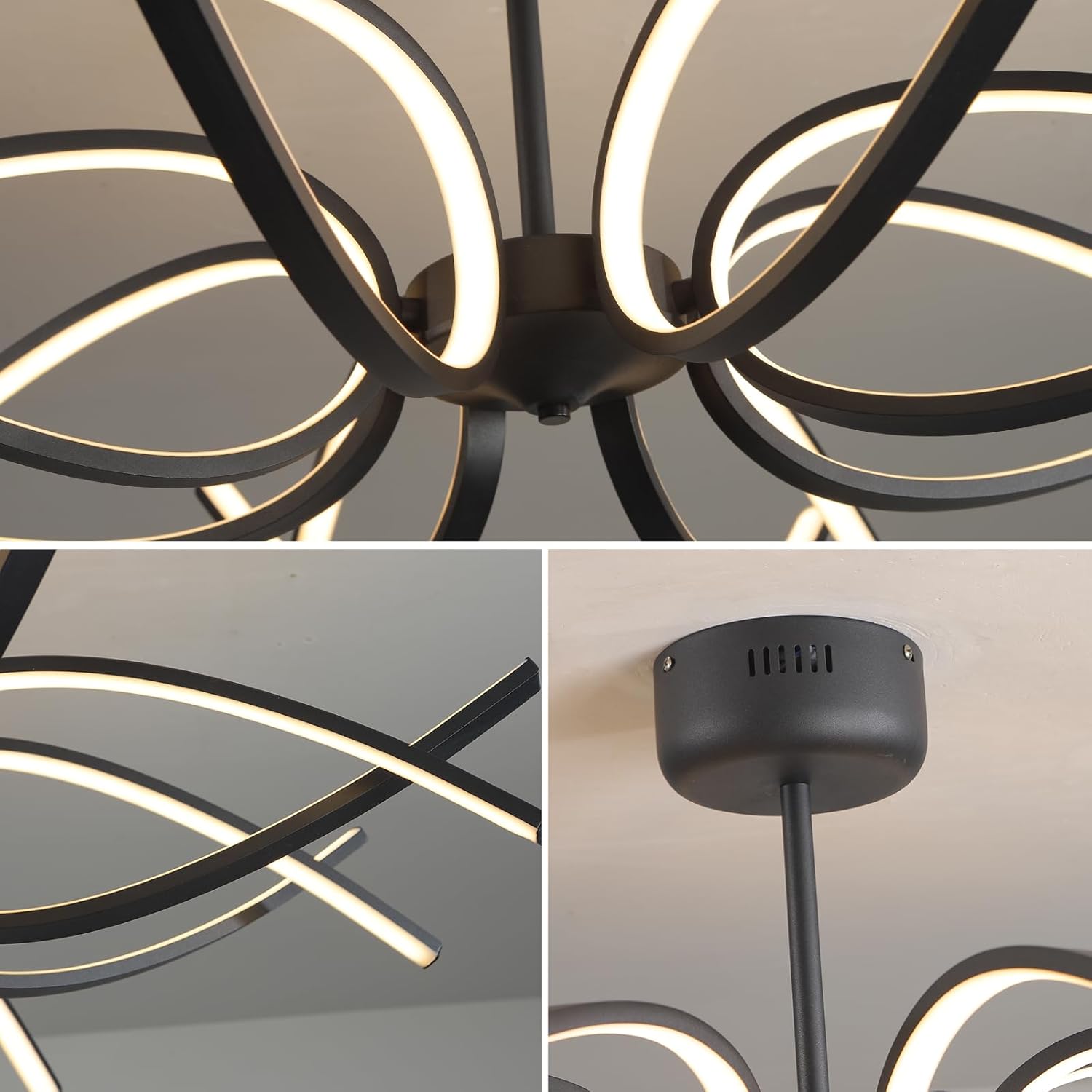 Modern LED Ceiling Light Fixture,110W 7700 Lumen,Ceiling Lamp for Kitchen Bedroom Study Living Room Office Dining Room,Dimmable Remote Control (Black -Ceiiling-BK224, Dia 37.4 x H 12.6 inch)