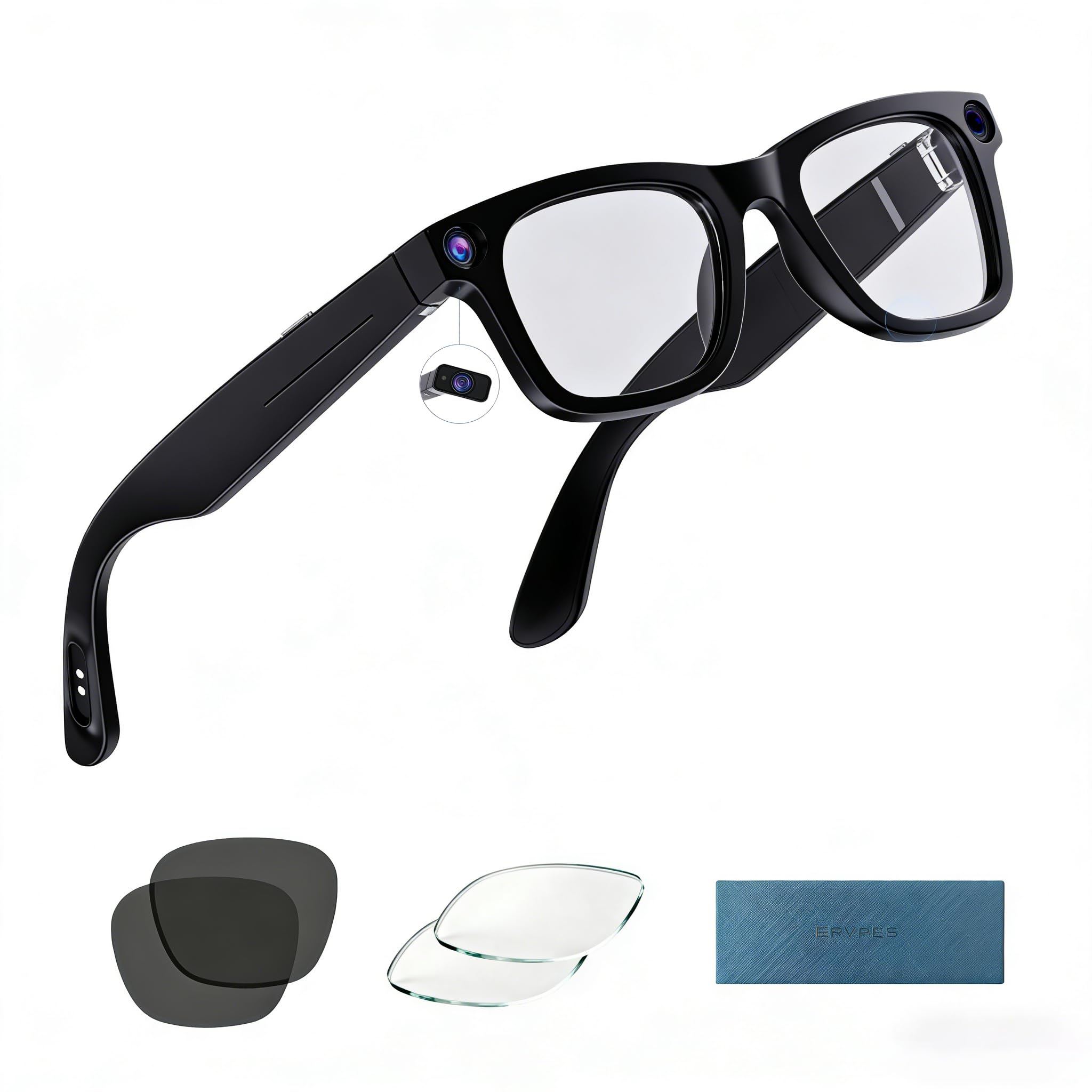 G300 Lunettes AI 8MP 1080P 32GB Traduction HiFi Verres solaires | Traduction Multilingue en Temps Réel, Double Haut-parleurs HIFI, Verres Solaires & Anti-Lumière Bleue