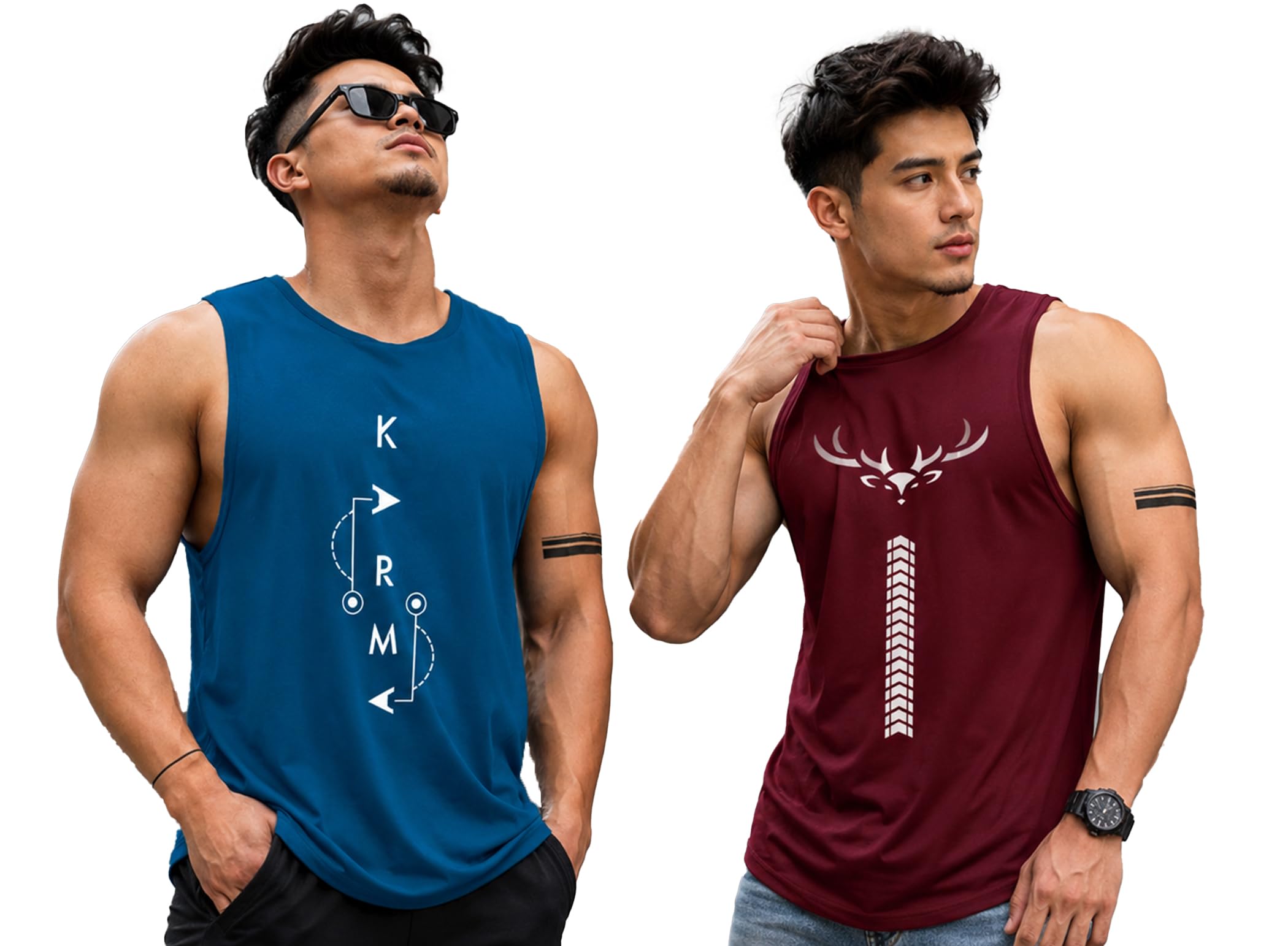 Men's Sleeveless Gym Tank Top || Graphic Printed Round Neck Breathable Quick Dry Workout Vest for Men || Running Training Fitness Activewear Vest Combo Pack of 2-image-20