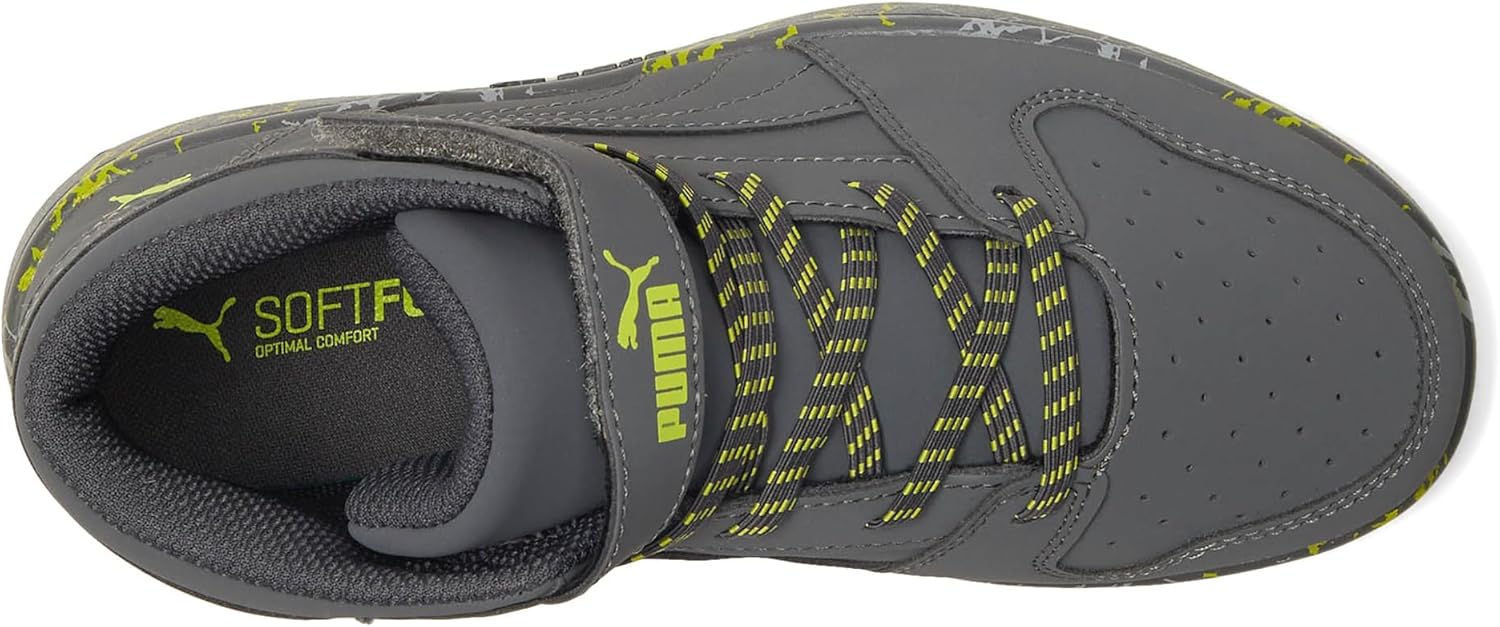 PUMA Rebound Layup Mid Hook and Loop Sneaker, Strong Gray-Strong Gray-Lime Smash, 10.5 US Unisex Little Kid - Image 2
