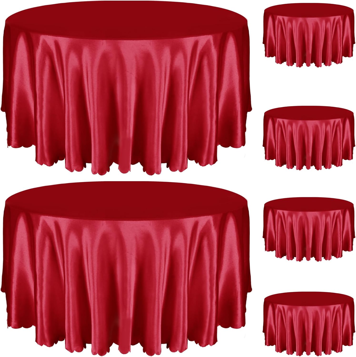 Entisn 6 Pack 120 Inch / 10ft Round Tablecloth, Red Satin Table Cover for 8-12 Seats, Wrinkle Resistant and Washable Silky Table Cloths for Wedding Party Banquet Events Decoration