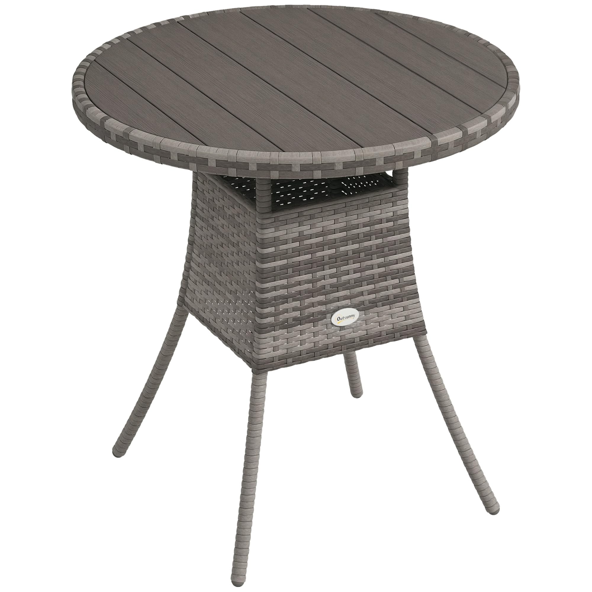 Outsunny 70 cm Outdoor Dining Table, PE Rattan Patio Table with Wood-plastic Composite Top for Balcony, Garden, Grey โ image 1