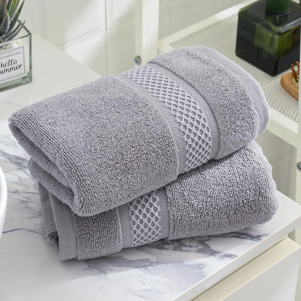 sense gnosis Grey Hand Towel Set of 2 Super Soft Absorbent Plush 100% Cotton Hand Towels for Bathroom Decorative 13 X 29 Inch