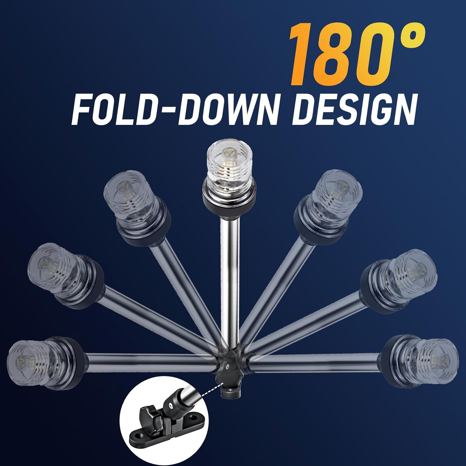 16 Inches Pontoon Boat Stern Light for Bimini Top, LED Anchor Light Waterproof, 3NM White Fold Down Rear Pontoon Bimini Mount Navigation Lights for Fishing Boat, Jon＆Small Boats (12-24V)
