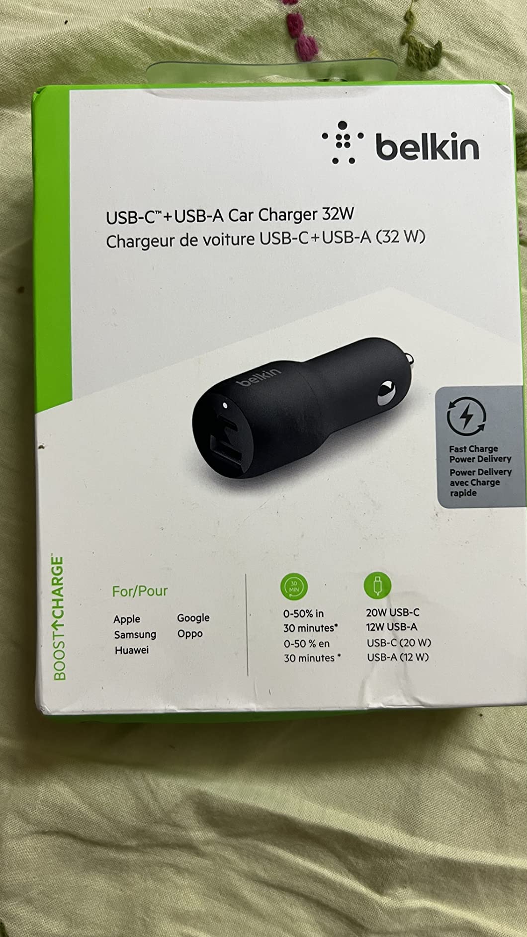 Belkin 37W Dual Port (USBC & USBA) Fast Charge Car Charger Adapter