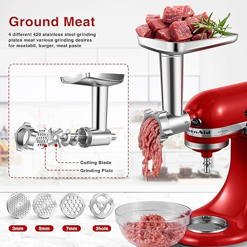 Miniatura 4 de Kitchen Aid - Paquete de accesorios para batidoras, accesorio de metal para molinillo de alimentos y 4 piezas de acero inoxidable para salchichas de