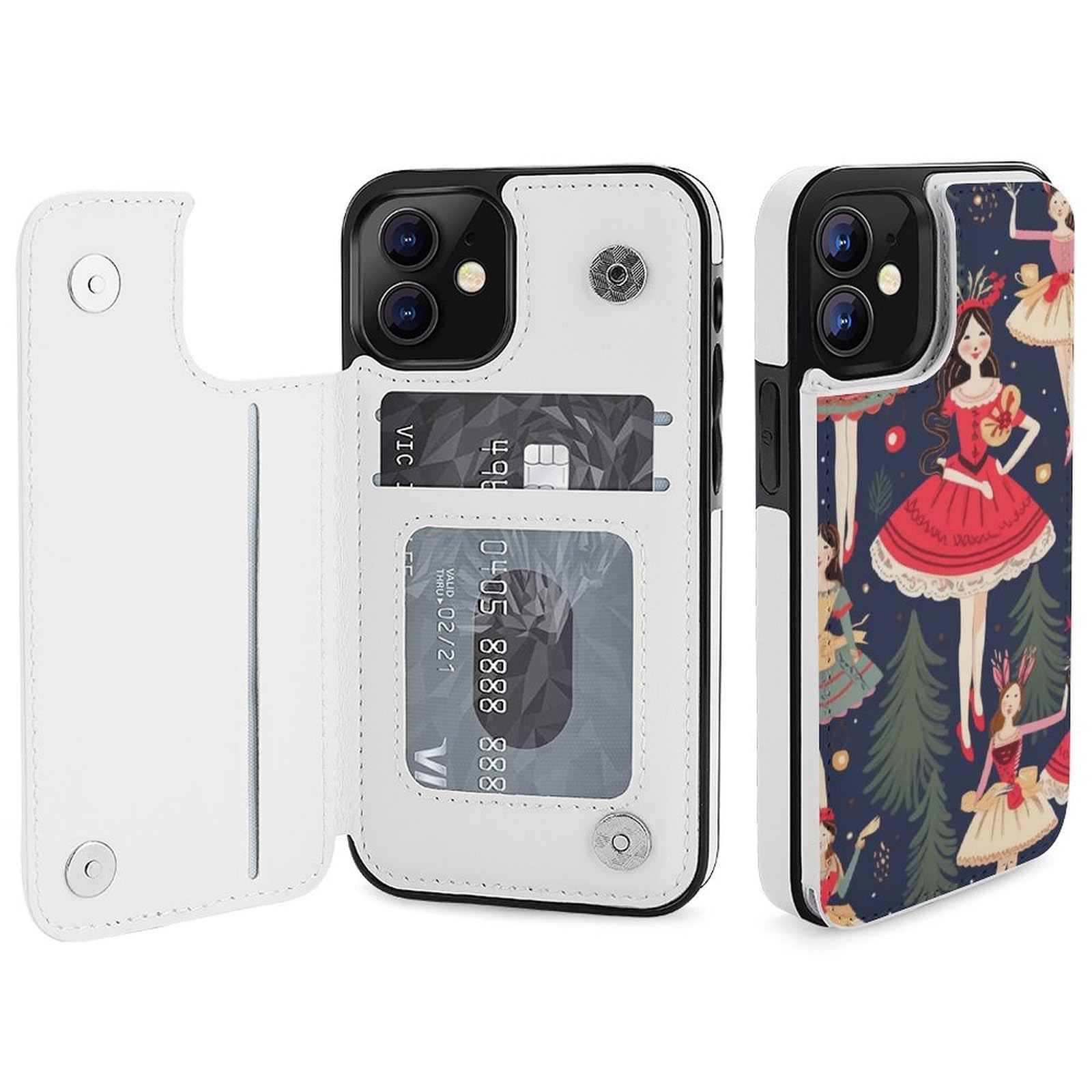 Fundas tipo cartera para iPhone 12, funda de piel con ranuras para tarjetas para mujer, cascanueces, ballet, danza de Navidad, con ranuras para tarjetas