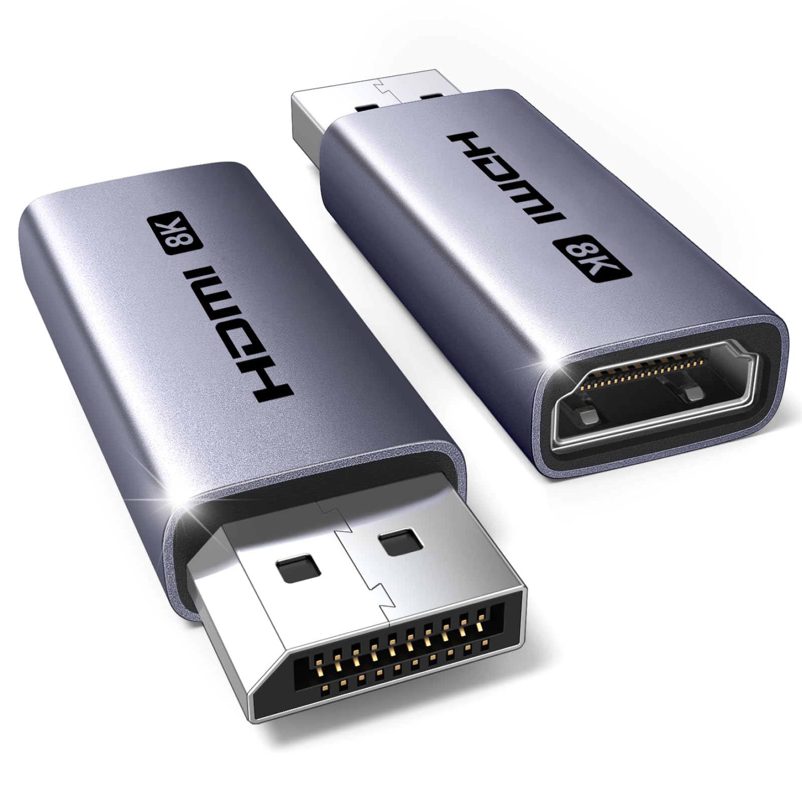 UGREEN Adaptador DisplayPort a HDMI 8K 60Hz 4K 240Hz HDR10 Convertidor DP Macho a HDMI Hembra Unidireccional Carcasa de Aluminio Compatible con PC Monitor HDTV Proyectores 2 Piezas