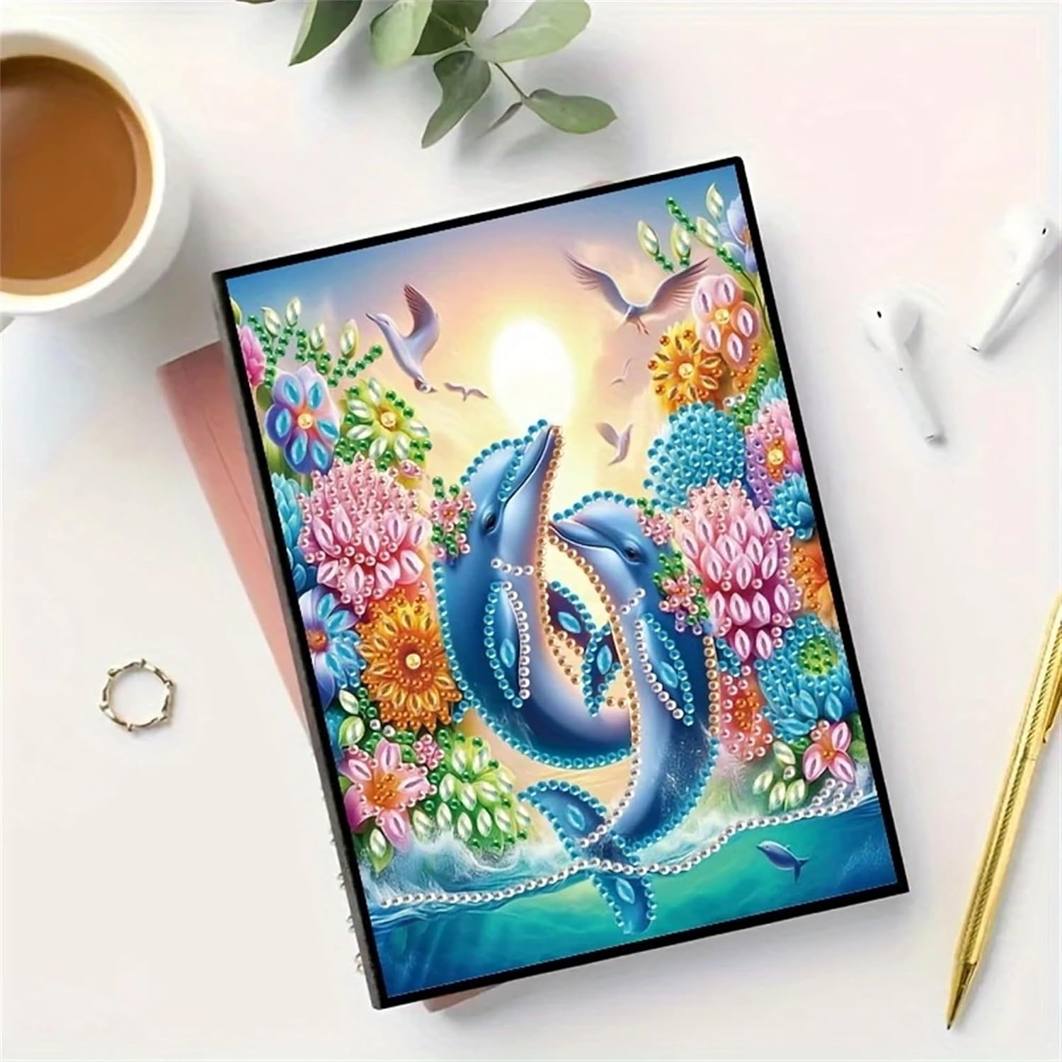 Dolphin Diamond Painting Notebook for Adults, A5 Diamonds Art Journal and DIY Sketchbook, Diamond Art Kit Supplies,Gift for Beginners, Craft Lovers, Artists. (Dolphin) image 2