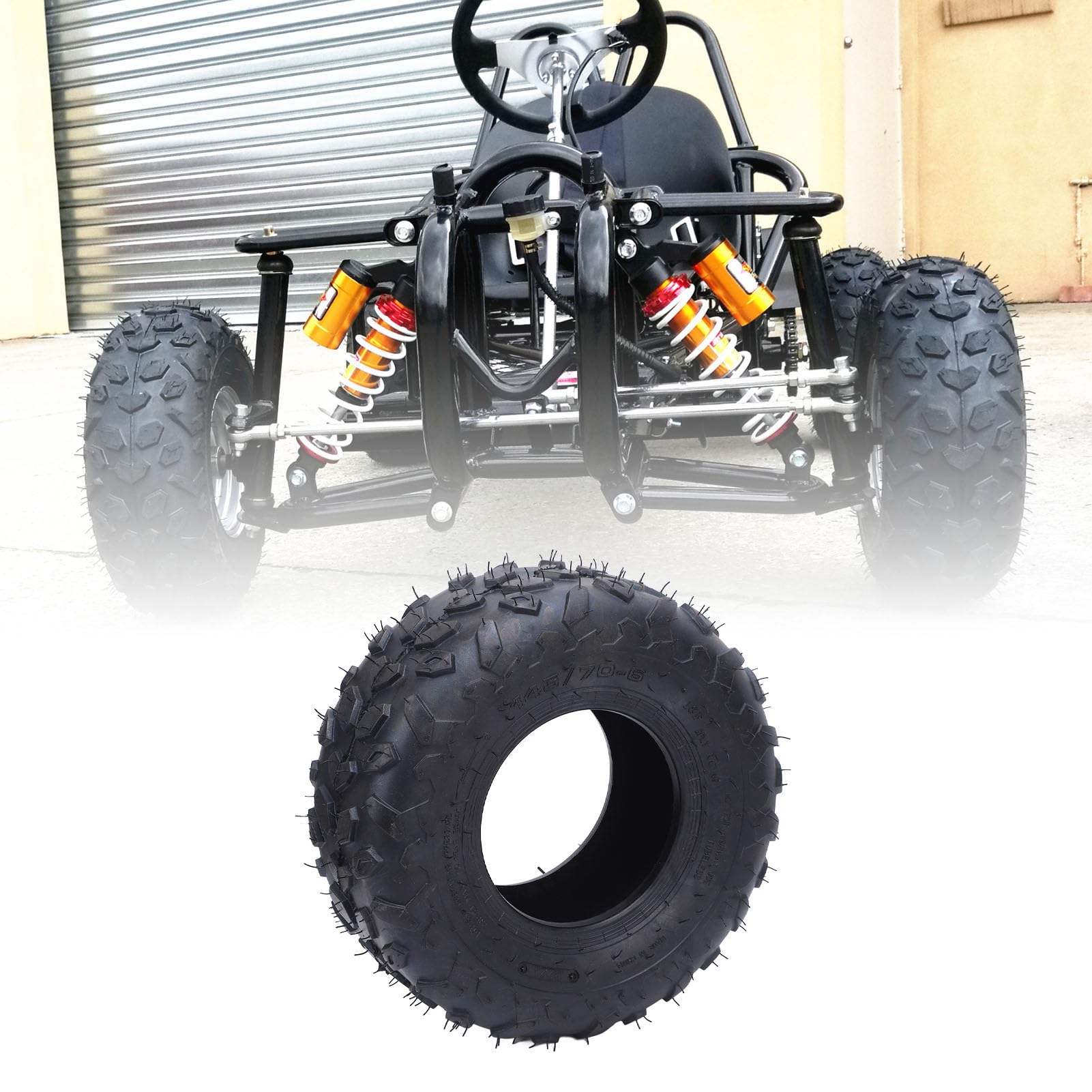 Luocute Opony Bezdętkowe 145x70-6, Terenowe Opony do Wózków Gokartowych ATV UTV o Zwiększonej Przyczepności i Odporności na Przebicie, do Obręczy 6 Cali Przód tył Uniwersalne Dopasowanie