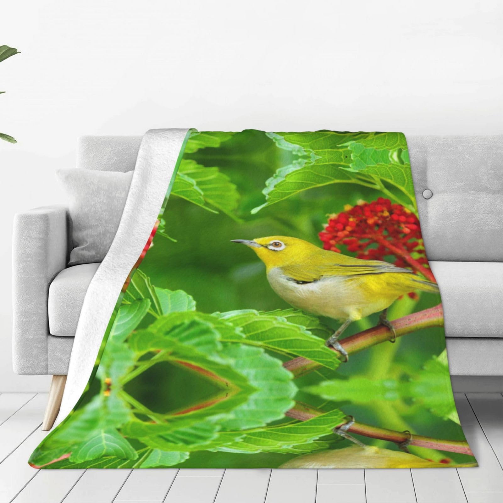 Couverture en flanelle douce et chaude motif oiseau, plaid polaire thermique de lit