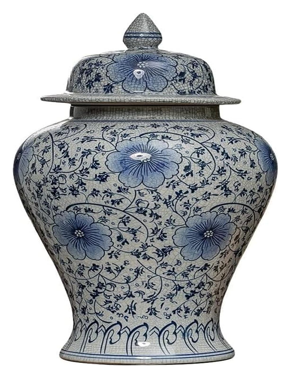 Vase Desktop Blue and White Porcelain Lotus Ginger Jar with Lid Decorative Ceramic Temple Centerpiece Table Decoration Floral Arrangement