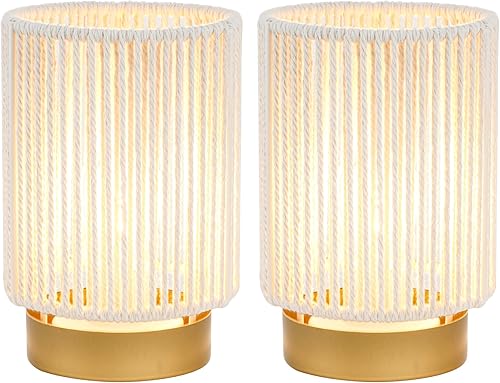 JHY DESIGN Juego de 2 lámparas de mesa de cuerda de algodón trenzada de 6.5 pulgadas de alto, lámpara con temporizador de 6 horas junto a las