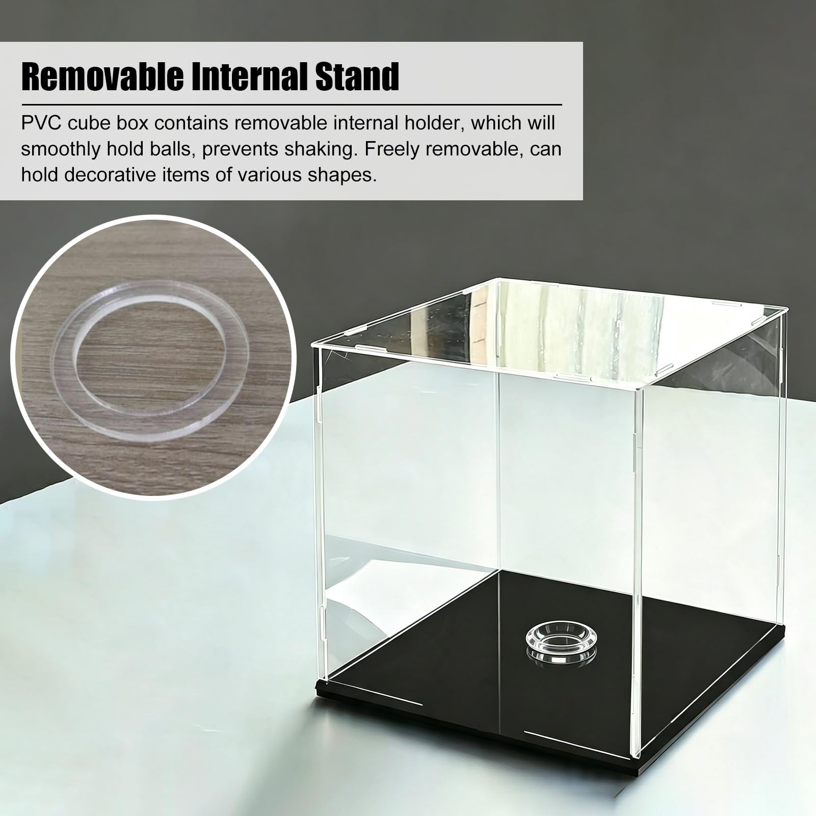 Teca Plexiglass Grande Cubo Porta Autografi con Supporto Rimovibile | Portaoggetti da Banco in Acrilico per Più Blocchi, Contenitore per Cimeli di Basket con Base Nera(30x30xH30cm/12x12x12in)