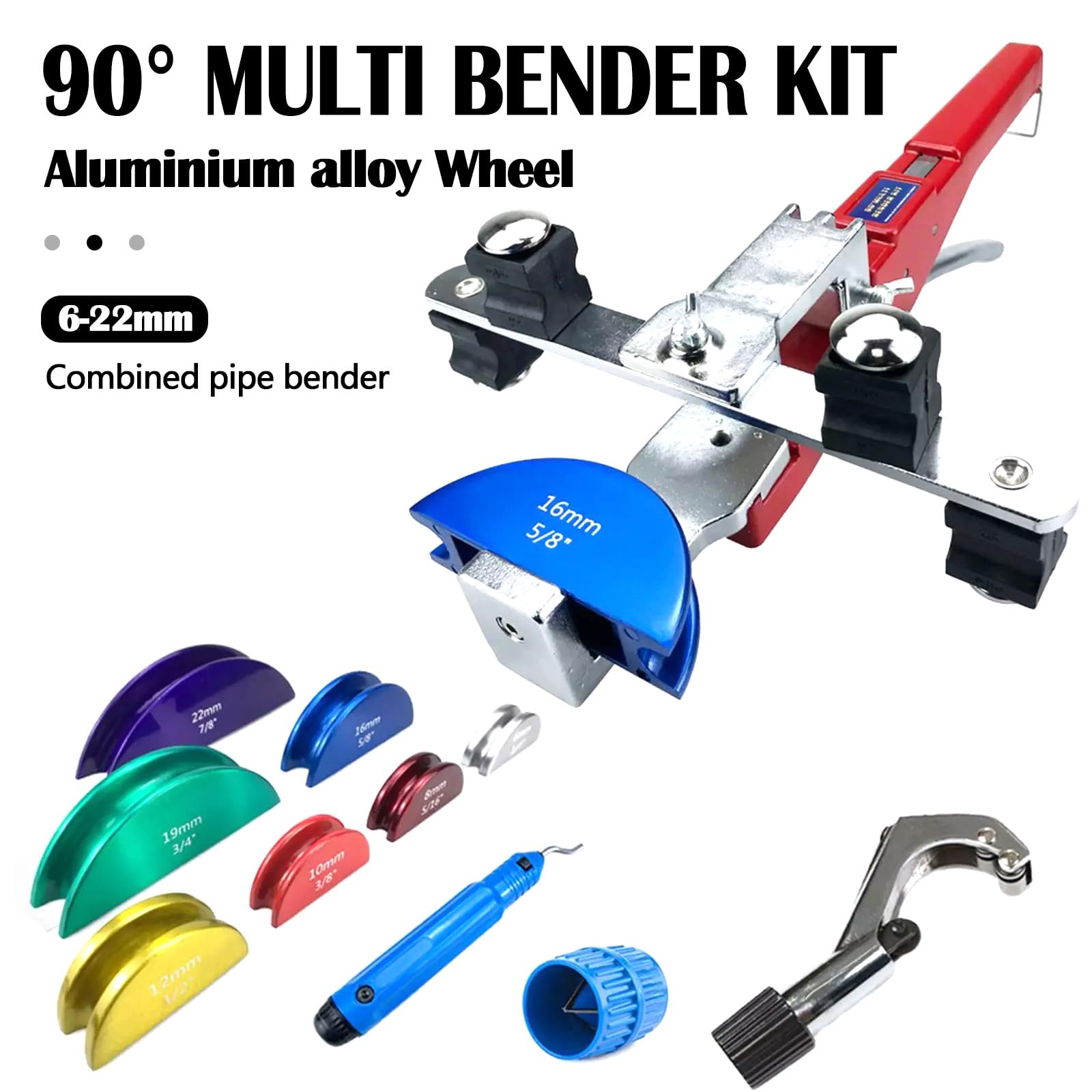 Dobladora Tubos, Dobladora Tubos Con Trinquete 7 Troqueles Herramienta Para Doblar 6-22 Mm Juego Herramientas Para Doblar Tubos ángulo 1/4"-7/8" A 90 Para Tubos Cobre Aluminio Y Acero Con Estuche