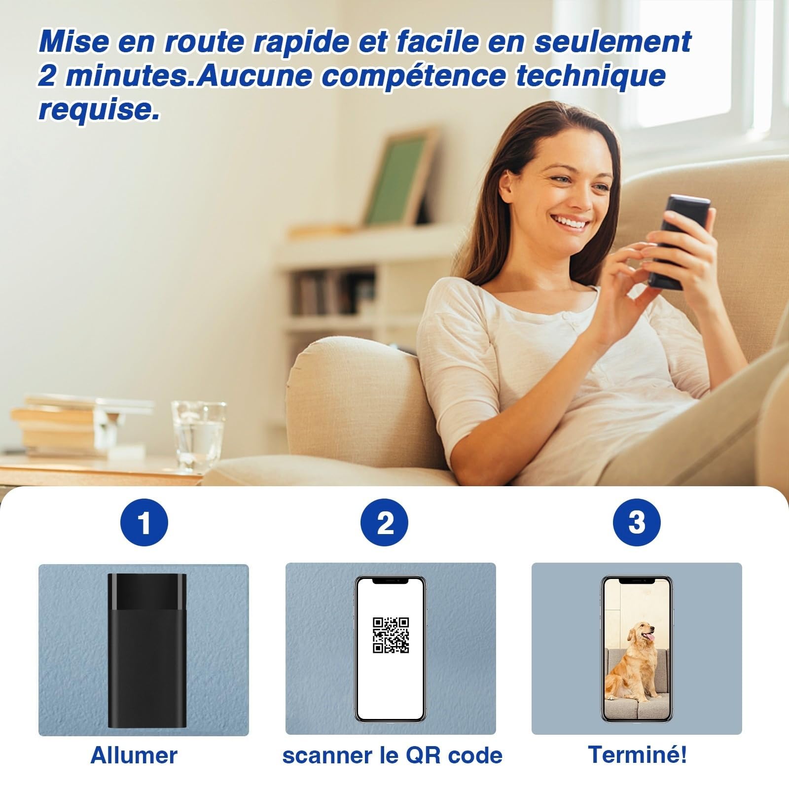 WIWACAM MW8 Caméra Espion WiFi 2K Ultra HD Camera sans Fil, 5000mAh Batterie, Détection de Mouvement Intelligente, Alarme sur Téléphone Portable, Vision Nocturne, Alarme par e-Mail,Noir