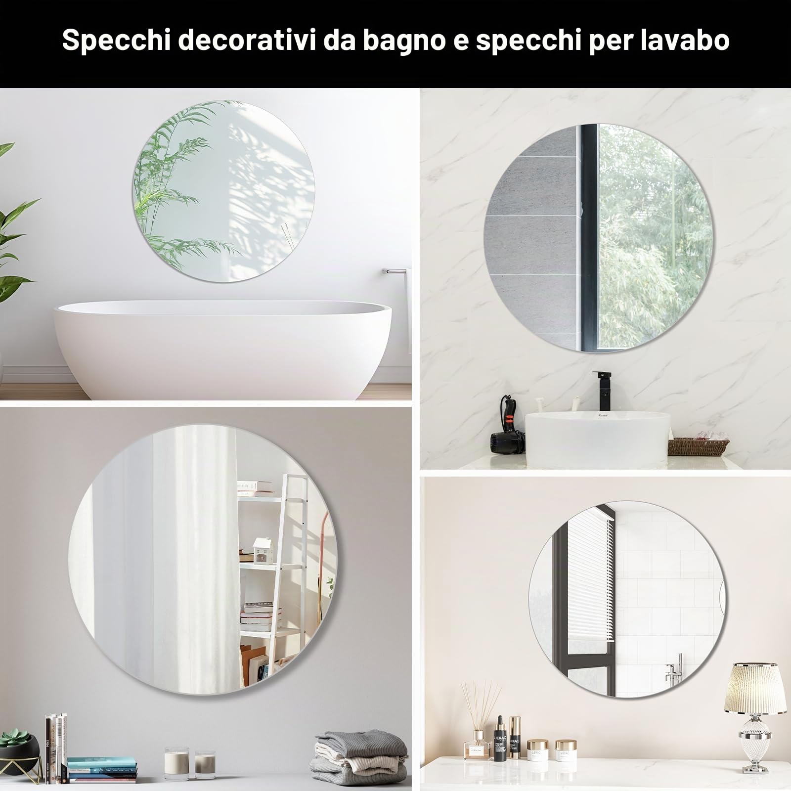 TSKDKIT - Grande specchio da parete rotondo adesivo HD - 50 cm - Specchio da parete decorativo senza cornice - Per toilette degli ospiti, bagno, guardaroba, soggiorno, ecc