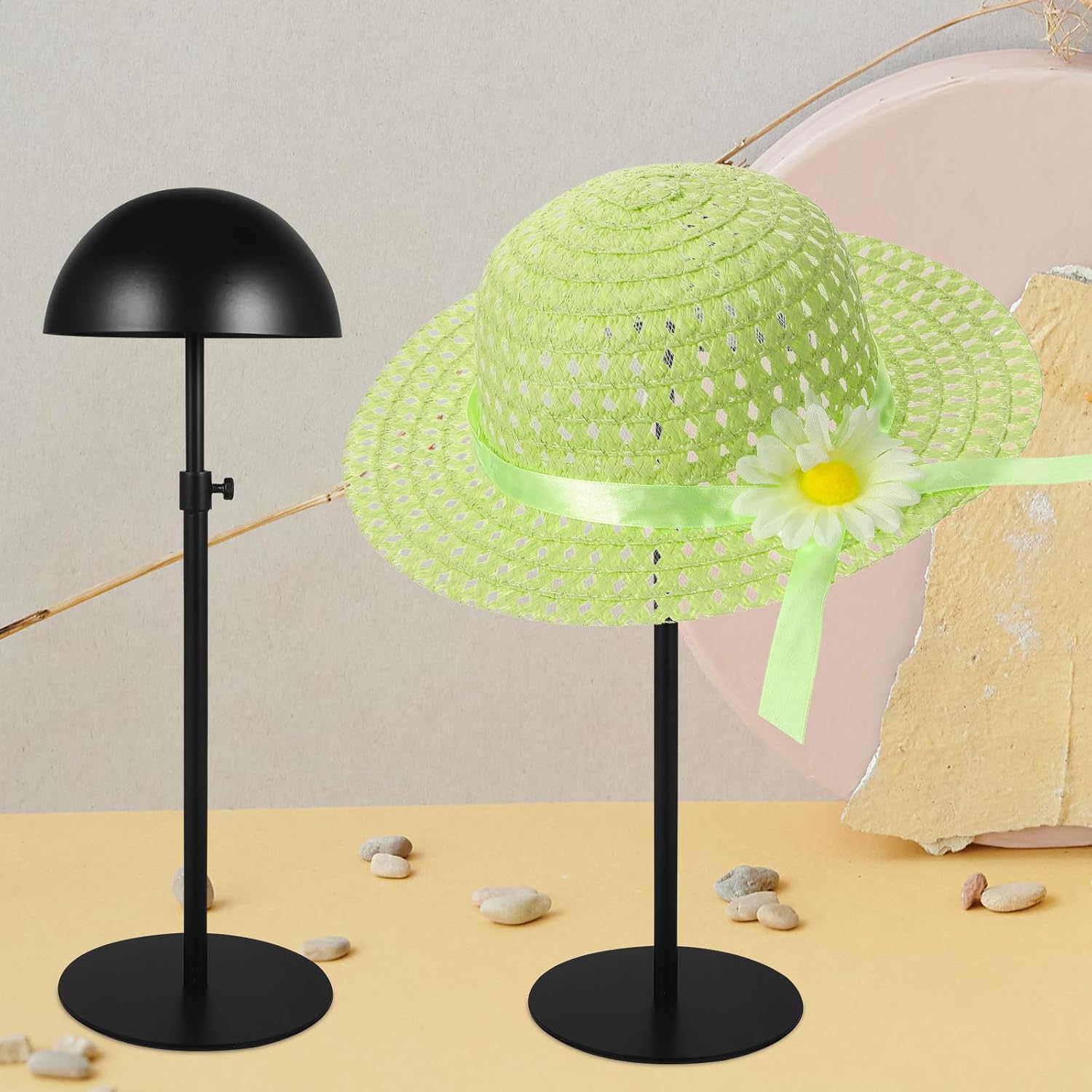 Adjustable Height Stainless Steel Hat Display Rack Metal Cap Storage Holder Desktop Stand for Retail Store Showcase and Closet Organization