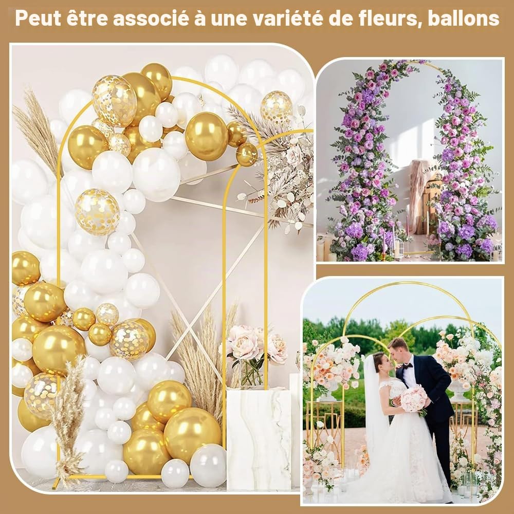 Arche de fond en métal doré de 2 m pour arche de mariage, arche de ballons, cadre d'arche de jardin pour mariage, fête d'anniversaire, décoration d'arche de fleurs