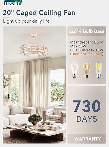 Miniatura 24 de LEDIARY Ventilador de techo enjaulado Fandelier de 20 pulgadas con luz, ventilador de techo sin aspas con control remoto, pequeñas luces de Negro y