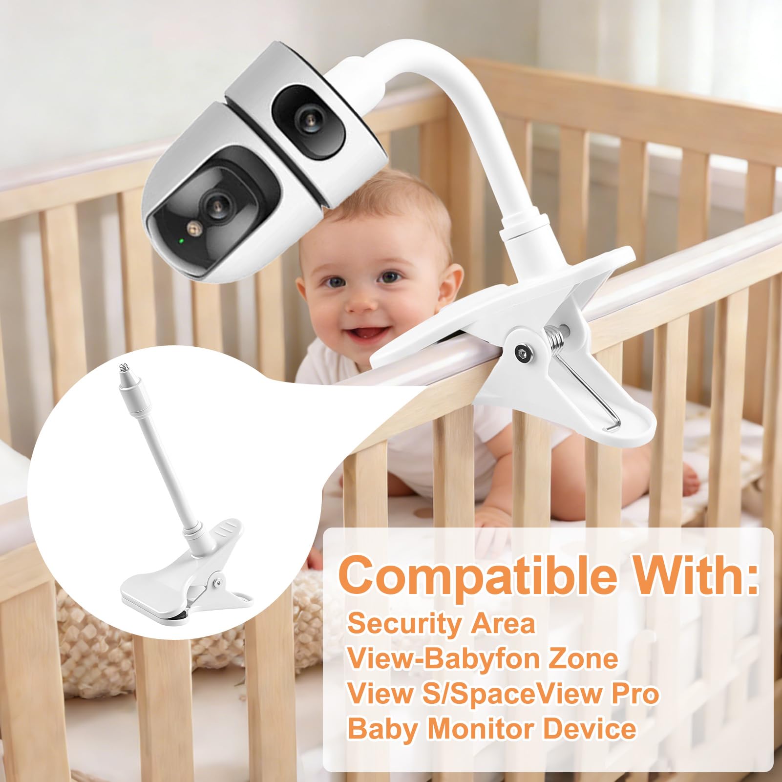 Supporto per fotocamera Sorveglianza Bebe universale flessibile compatibile con 1/4" presa sicura regolabile senza trapani compatibile con SpaceView Video Vista 360 Monitor YESIMOM Culle Asili Maggior