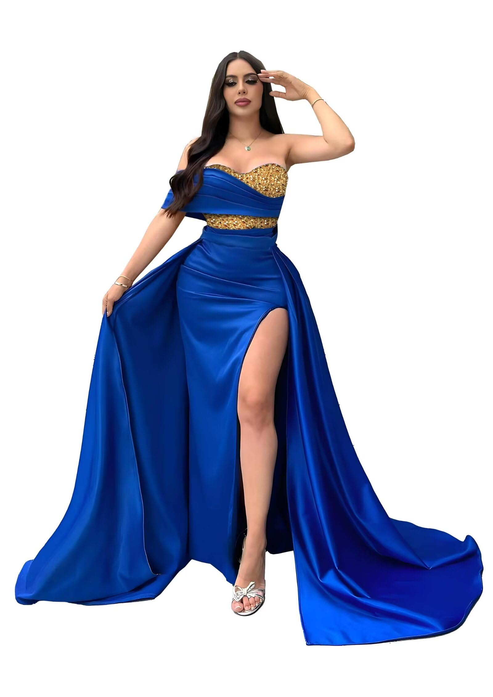 One Shoulder Sequin Prom Dresses 2026 with Slit Mermaid Sparkly Ball Gowns Sweetheart Formal Evening Party Dress GL0008