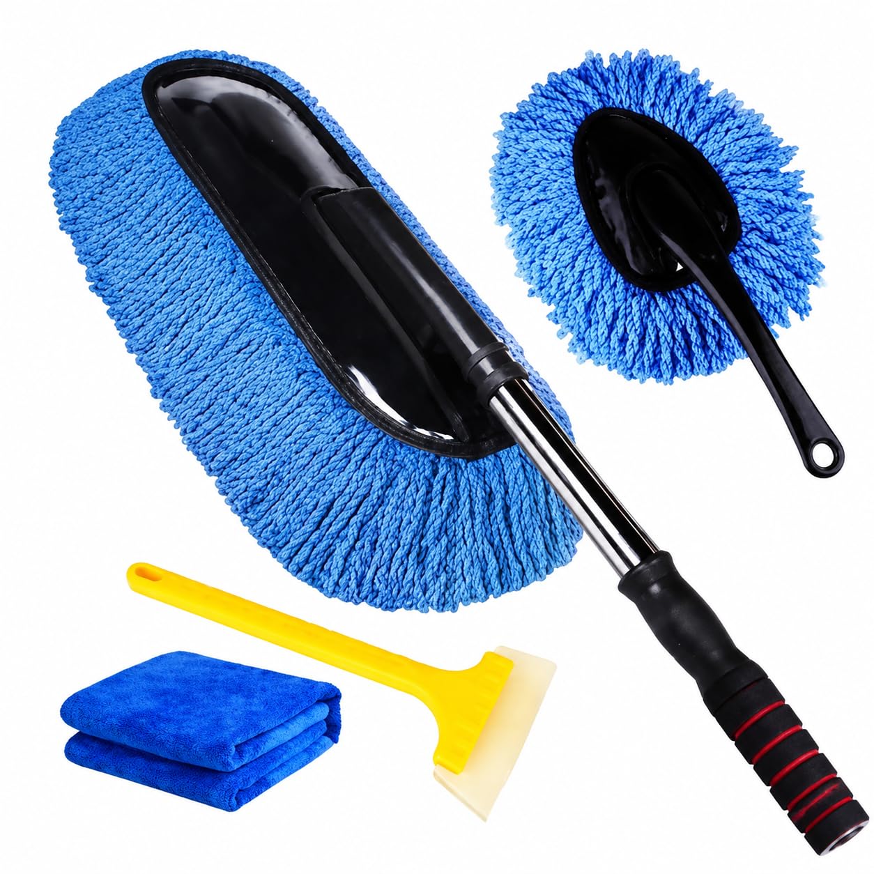 2er Set Waschbürste Auto Mikrofaser Chenille, Teleskop Reinigungsbürste 70-85 cm ausziehbar, kratzfreie Autobürste für Wohnmobil LKW, Winter kit: Blauer großer Pins