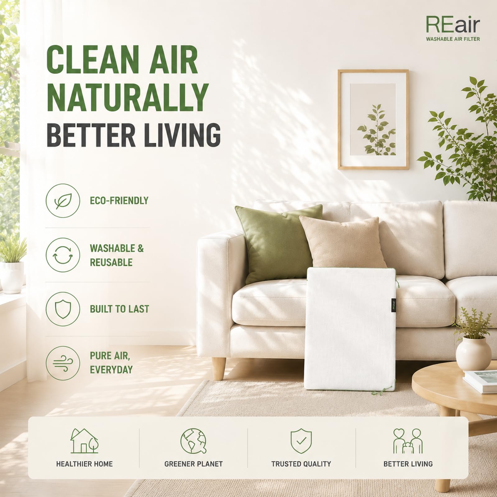 Reair Filtro dell'aria 14 x 20 x 1, filtro dell'aria lavabile e riutilizzabile, 35 x 50 x 2 cm, per forno AC HVAC, filtri dell'aria MREV 8, lavabile in lavatrice e adatto all'asciugatrice, filtro