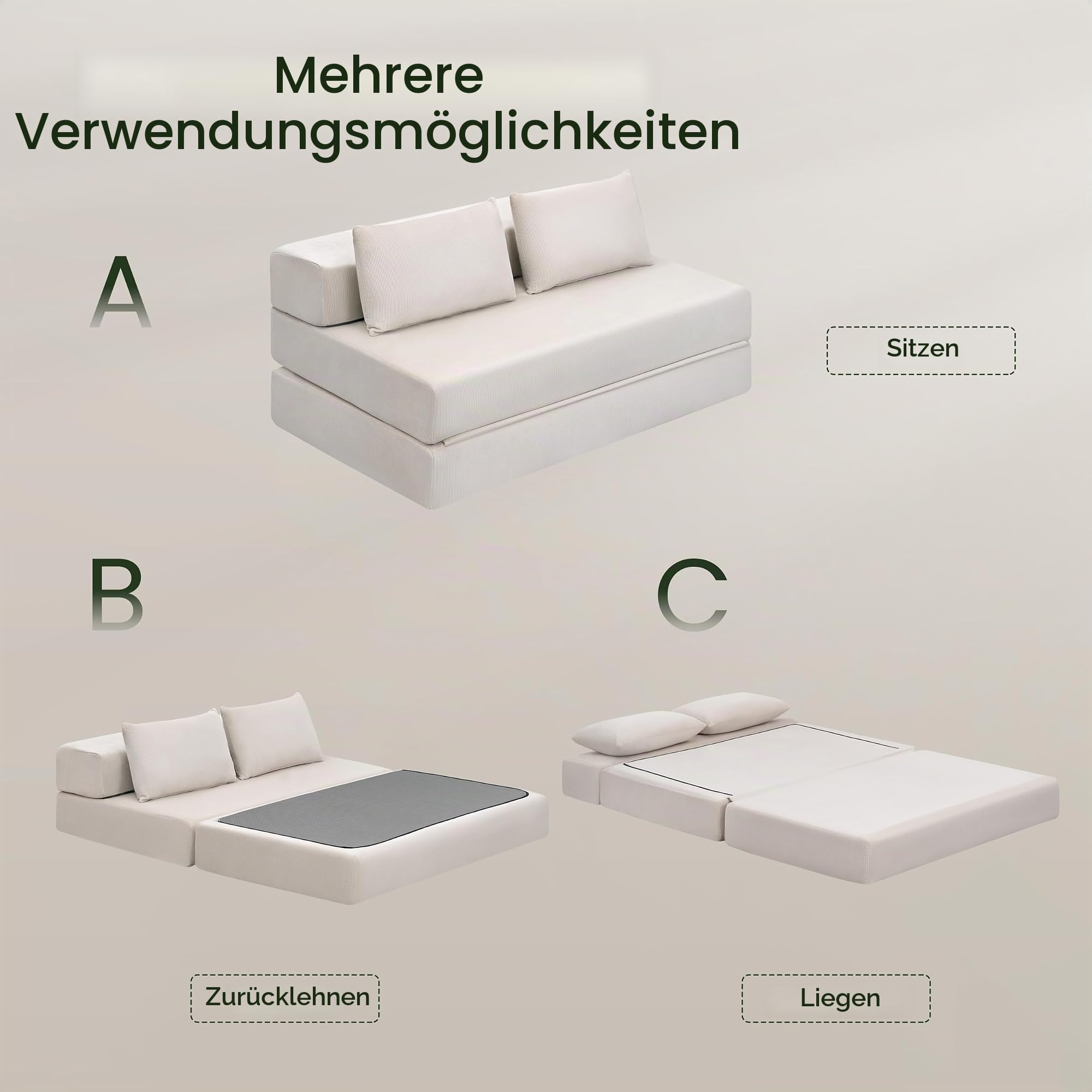 EUGAD Schlafsofa 2-Sitzer, Klappbares Bodensofa mit Kissen, Beige