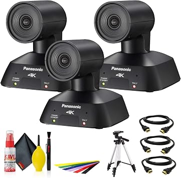 Panasonic Compact 4K PTZ, HDMI, USB, Streaming PTZ Camera Black AW-UE4KG + Full-Size Tripod + Deluxe Cleaning Set + 3 x HDMI Cable + Tie Straps -Triple Camera Bundle