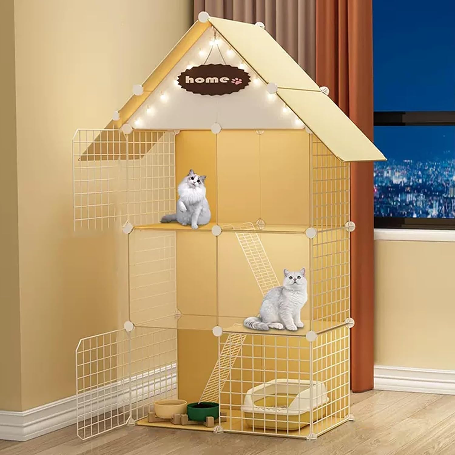 DIY with Roof, Large 2/3 Tier Cat Playpen Cat Kennels with Ramp Ladders, DIY Metal Enclosure Net, Detachable Metal Kennels, Cat Houses in Pet Supplies Training Play(C-29.5 * 15.4 * 5