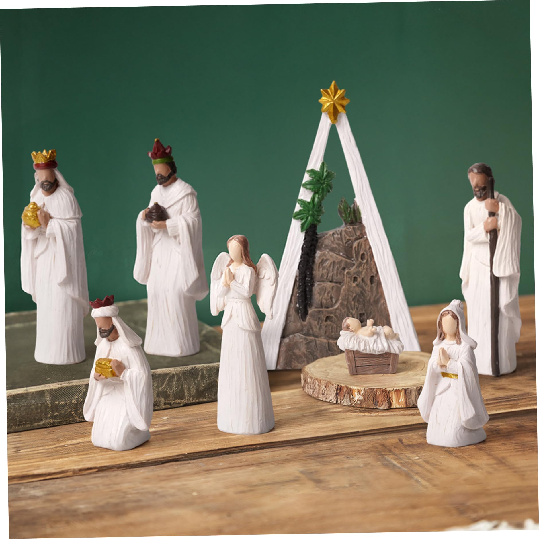 Ensemble de crèche de Noël (8 pièces) Moderne en résine Blanche - Figurines scène la Nativité - Ornements Table Religieux - Objets Collection Noël pour décorations Vacances