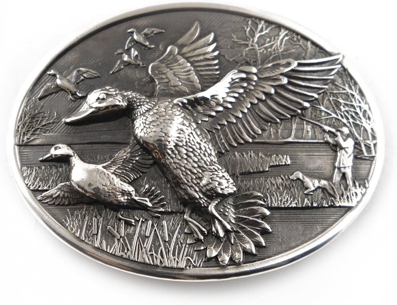Duck hunting belt buckle, solid 925 Stering Silver wild duck hunting season belt buckle, Trophy duck hunter with greyhounds gift
