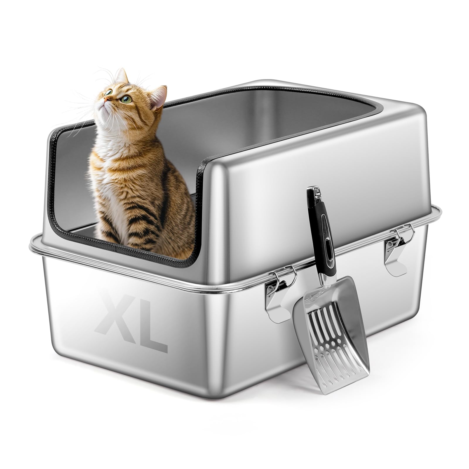 Caja de Arena para Gatos de Acero Inoxidable, 19.7''x13.8''x12'' Grande Medio Cerrado Bandeja de Metal extraíble con Carcasa de Alta página, Pala, antifugas, no pegajoso, fácil Limpieza