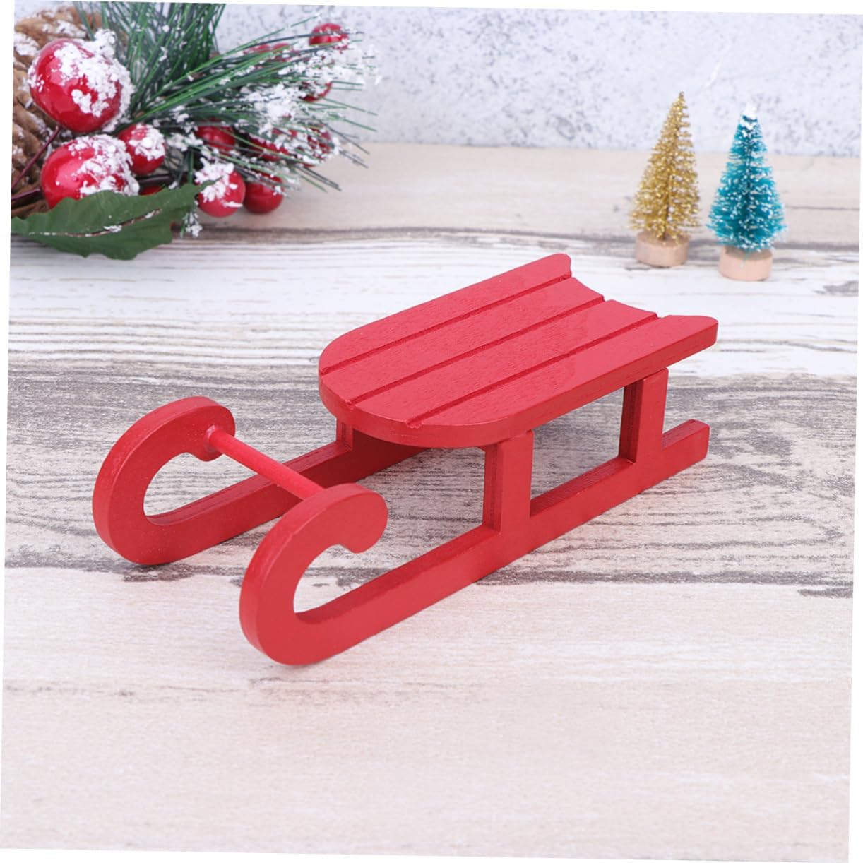 2 Pcs Wooden Christmas Sleigh Ornament for Table Xmas Decor