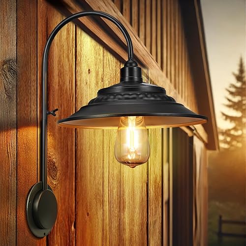 Miniatura 2 de Luces solares de granero, 2 lámparas de pared impermeables, luces de montaje en pared con cuello de cisne de metal rústico vintage con interior