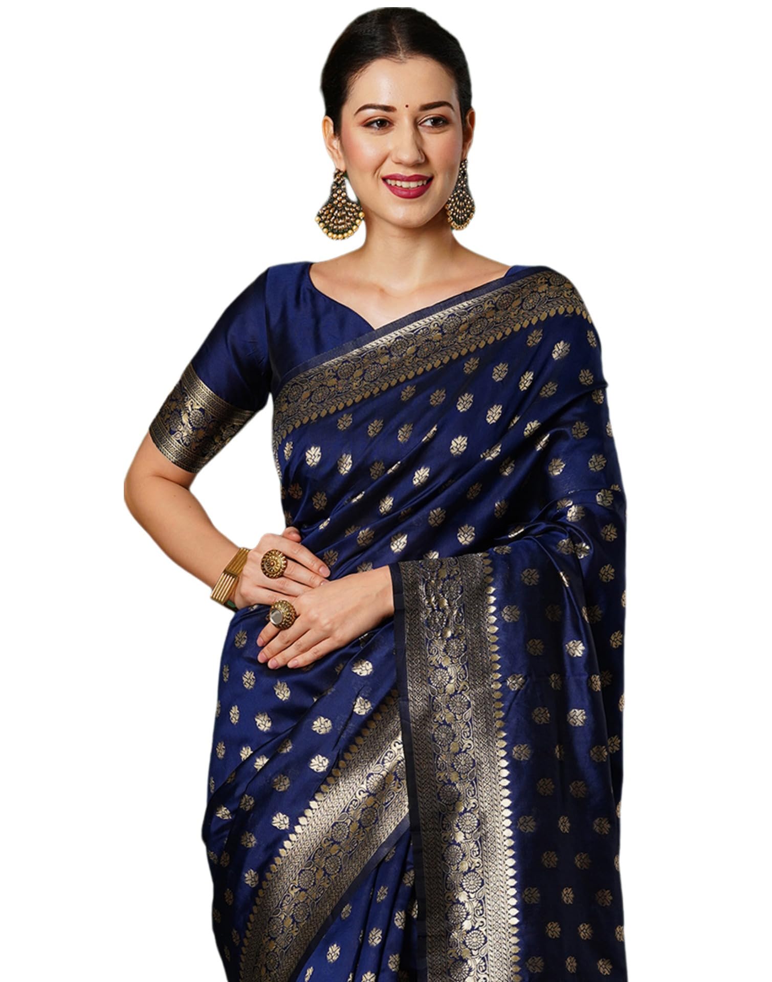 siril Women's Banarasi Silk Kanjivaram Jacquard Saree With Unstitched Blouse Piece-picture-12