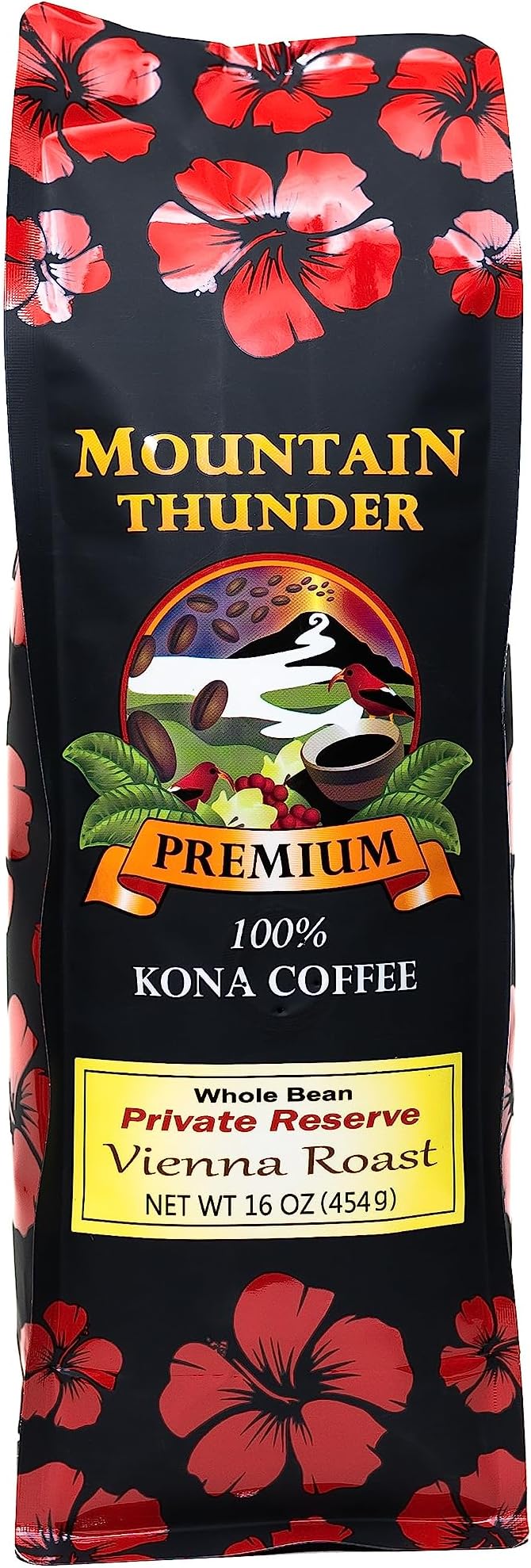 100% Pure Kona Private Reserve Coffee - 1 Pound Whole Bean Vienna Roast by Mountain Thunder Coffee Plantation