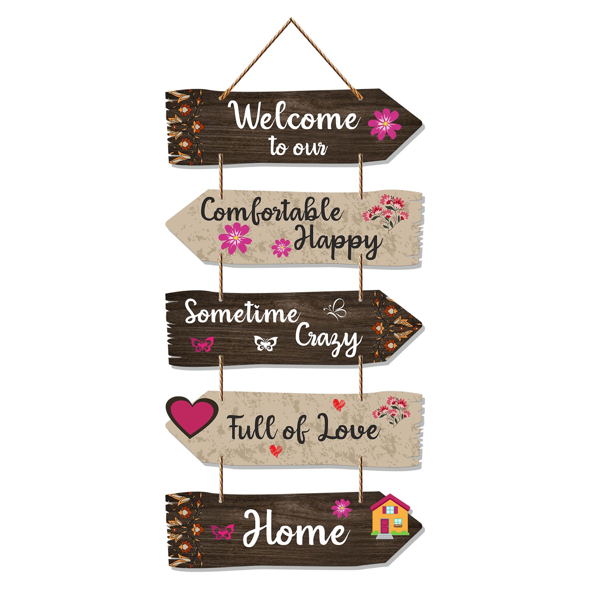 Decor Smart Welcome to Our Comfortable Happy Crazy Full of Love Home Wooden Wall Hanging | Decorative Modern Handcrafted Artwork for Living Room | MDF Wall Sign Quote Art for Decoration (DWA_7304)-image-41