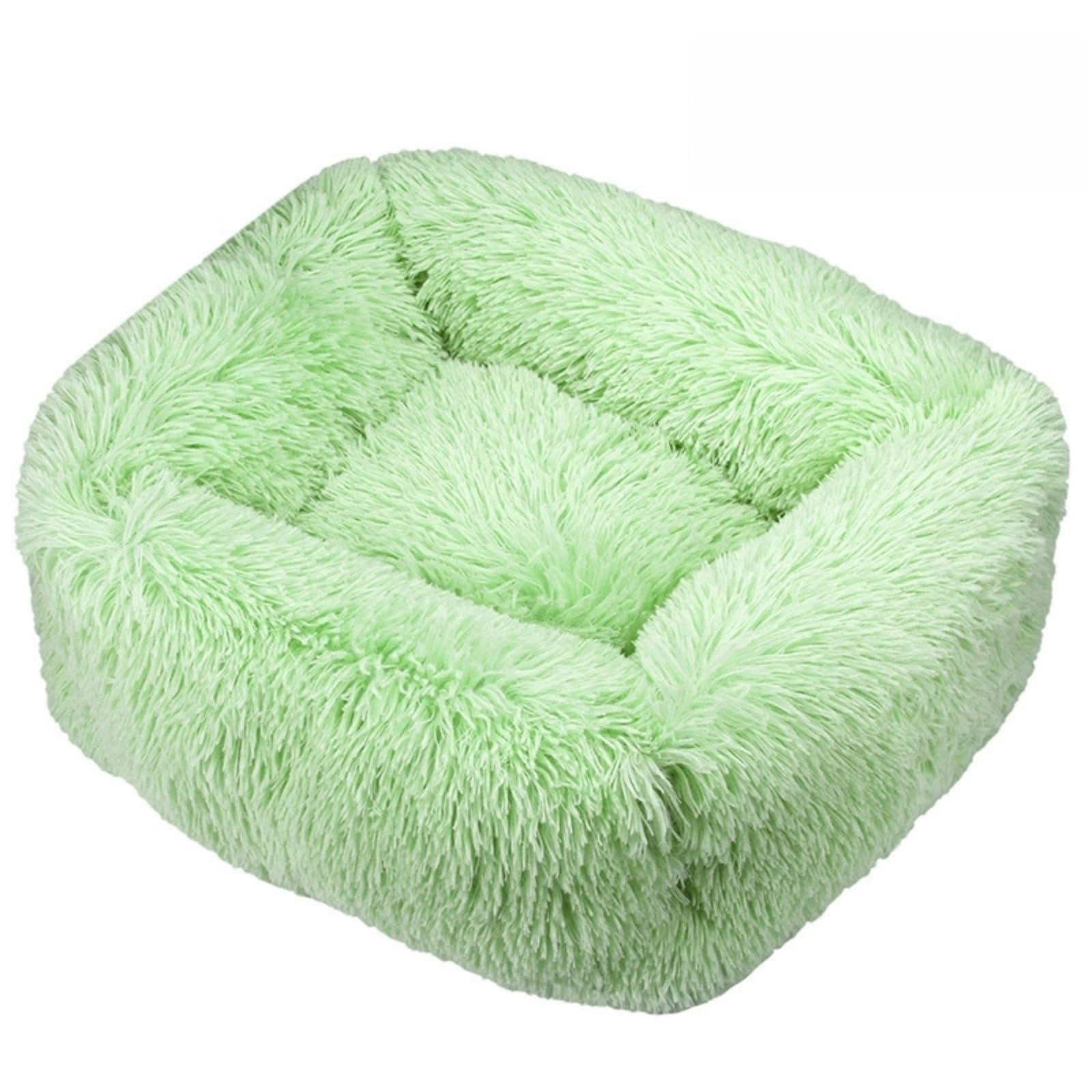Mateju Plush Pet Bed Rectangle, Fluffy Pet Cushion Thick Warm Soft Plush Dog Cat Bed for Indoor Calming Puppy Kitten Petbed with Non Slip Bottom for Small Medium (Light Green,M 66x55cm)
