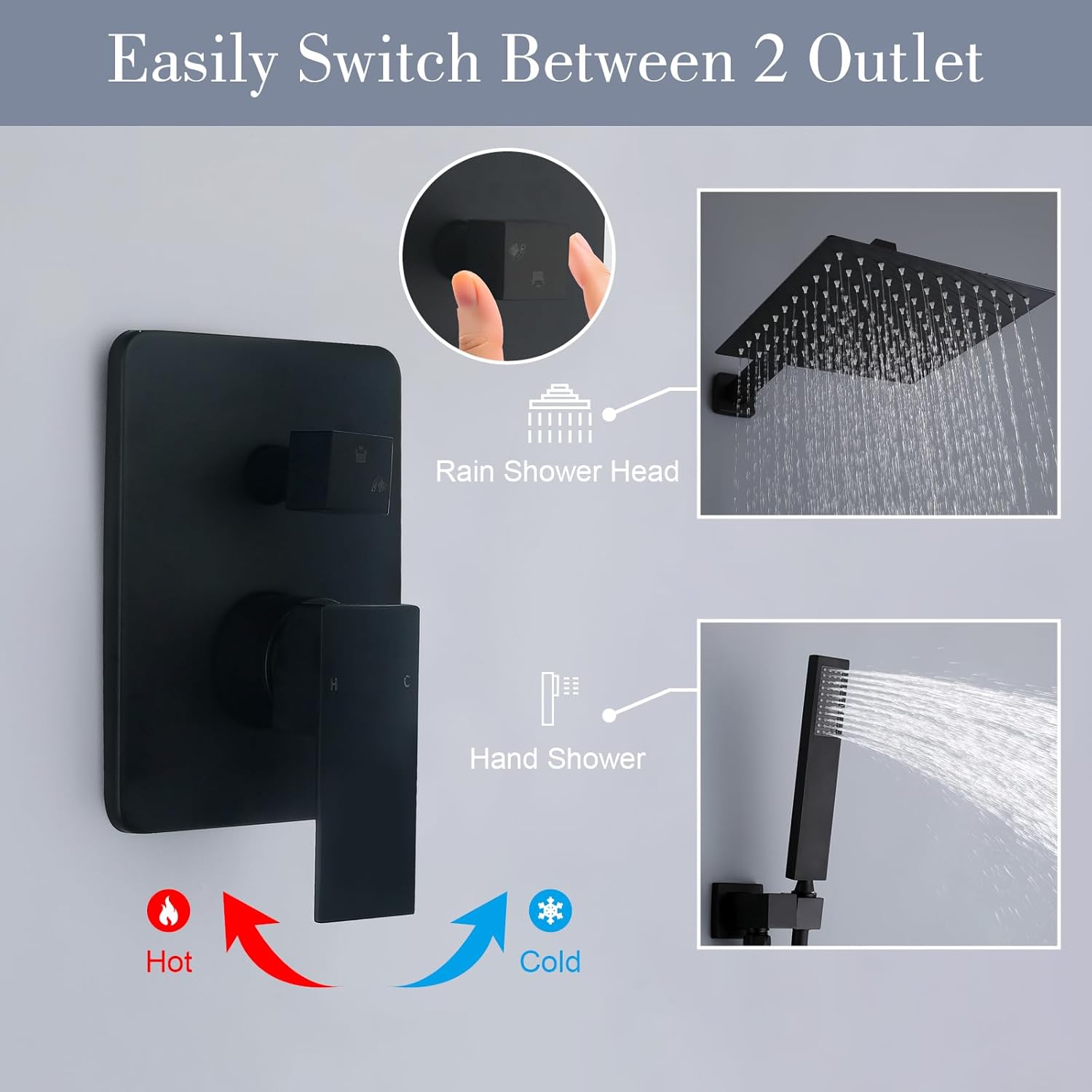 Wall Mount Shower Mixer Valve 2 Function Shower Valves Trim Kit 2 Way Showers Diverter Valve Replacement, Matte Black