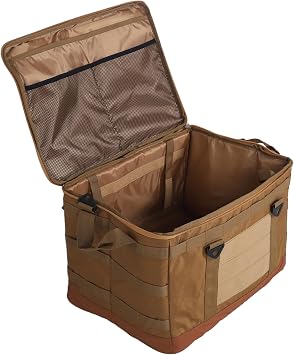 45L Large Capacity Outdoor Camping Travel Bag, Collapsible Tactical Tote Bag for Garden Tool Picnic Garage Trunk Organizer, with Utility Pouch, Khaki, Oxford Cloth Material