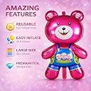 Fun Affairs 3D Pink Teddy Bear Foil Balloon (35 x 20 Inch) – Cute Cartoon Bear Balloon for Girls Birthday Party, Baby Shower Decoration, Reusable Helium & Air Fill Balloon, 1 Pc gallery image