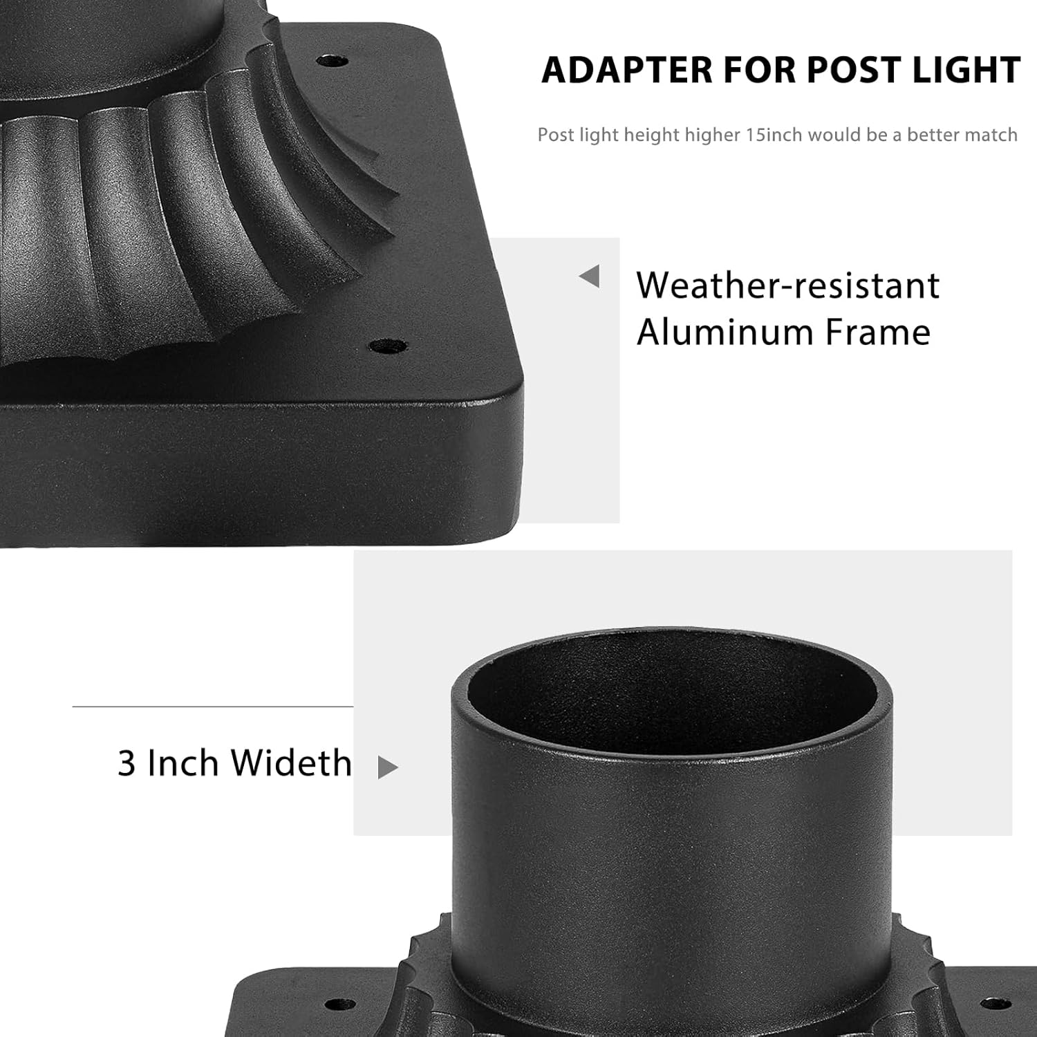 Darkaway 22inch Oversized Outdoor Post Lights + Post Light Adapter，Lamp Posts with Seeded GlassOutdoor Lighting for Patio, Garden, Pathway (1 Set, Black)