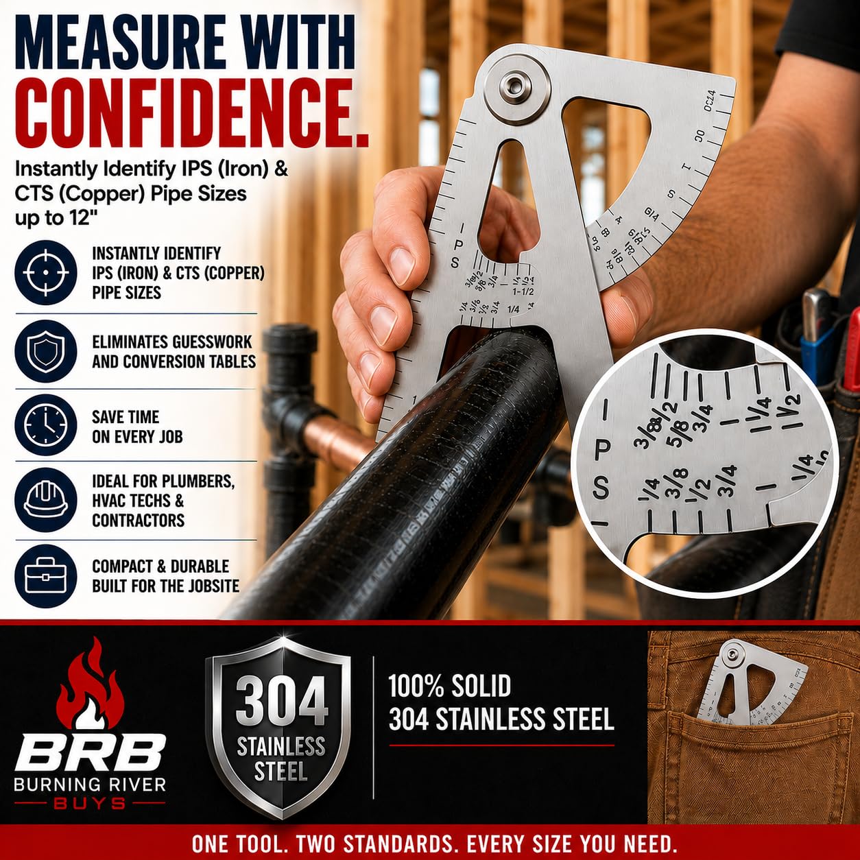 Pipe Caliper - Measure Iron & Copper Tubing -2 Pipe Caliper - Measure Iron & Copper Tubing -2
