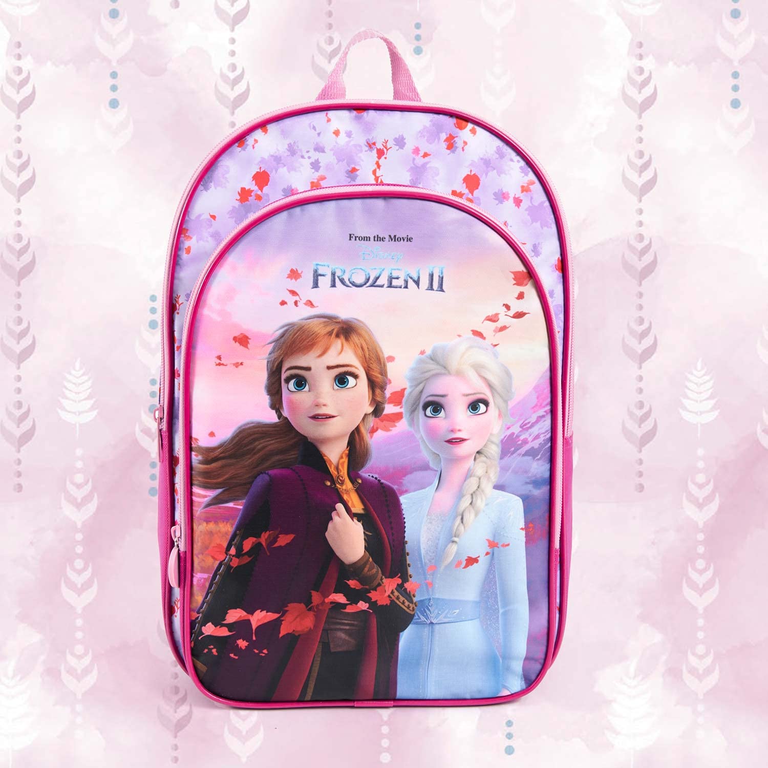PERLETTI Zainetto Bambina Colorato Principesse Anna Elsa - Disney Frozen 2 con Pratica Tasca Frontale per Asilo - Cartella Scuola Materna Elementare Rosa e Lilla - 36x25x12 cm
