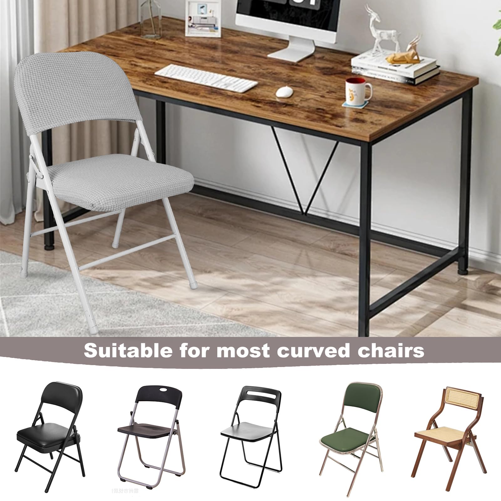 Stuhlhussen,Stretch Stuhlbezug,Klappstuhlbezug,Samt Klappstuhl SlipcoversAbnehmbar Waschbar Spannbezug für Esszimmerstühle Hochzeit Büro Bankette Partys Deko,Universal (8, Hellgrau)