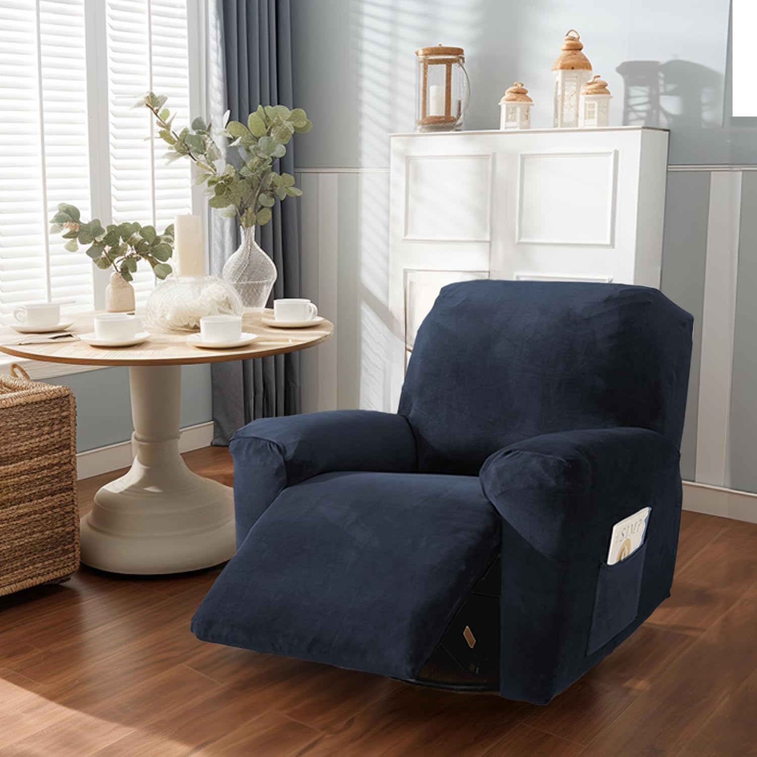 NORTHERN BROTHERS Recliner Chair Covers, Stretchy Recliner Couch Covers, Lazy Boy Velvet Chair Covers, Sofa Cover (Dark Blue, 1 Seat)
