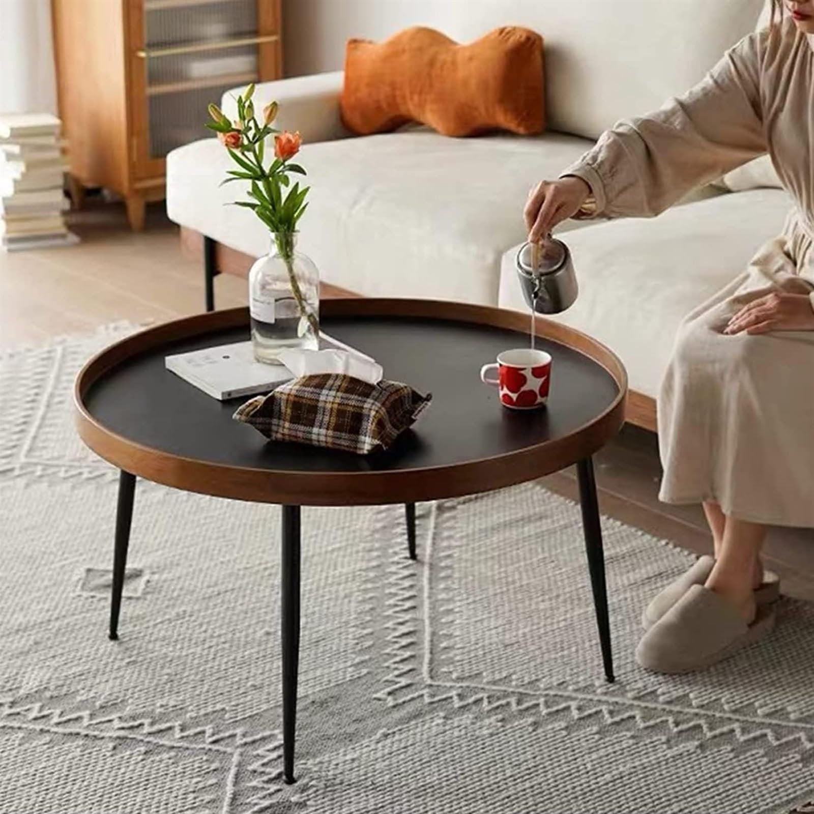 Set di 2 tavolini da caffè ad incastro,tavolino laterale in legno,tavolo ad incastro rotondo Tavolino da salotto con accento moderno,Gambe in metallo Assemblaggio facile,per soggiorno Balcone Ufficio