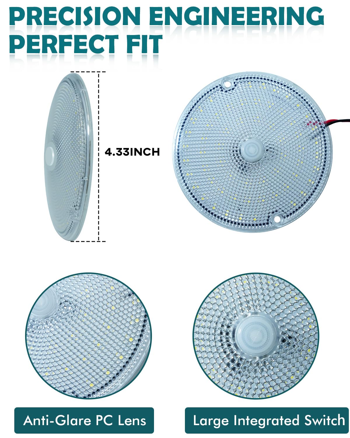 Ultrasmukłe Lampy LED 12V do Wnętrza Kampera z Włącznikiem, 60-LED Superjaśne Oświetlenie Sufitowe, DC 9-85V Szerokie Napięcie do Przyczepy, Vana, Ciężarówki, Łodzi (2 Sztuki)